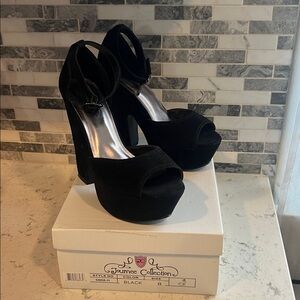 Black Velour Platform Heel